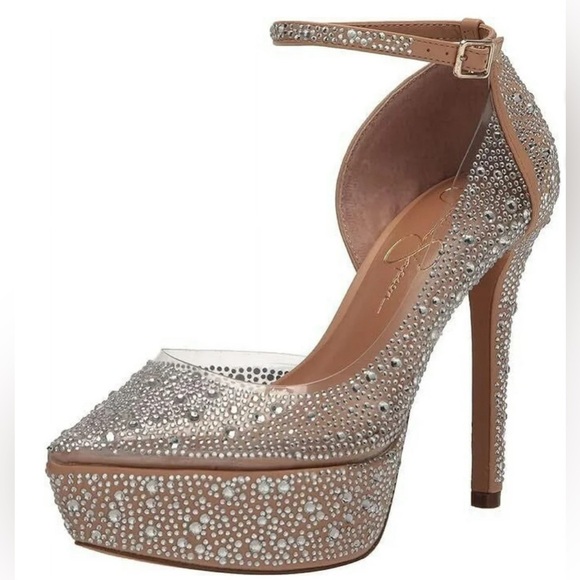 Jessica Simpson Ormanda Embellished Platform Pumps. Beige 4-3/4" heel. Sz 6.5 - Picture 2 of 7